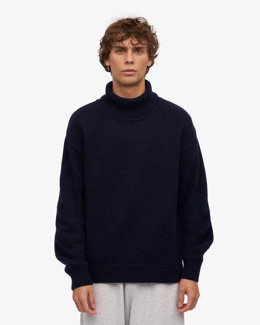 Men's Recycled Merino Wool Turtleneck Jumper in Navy Blue – view 2
