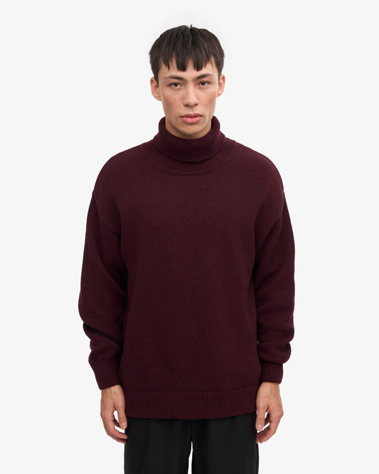 Men's Recycled Merino Wool Turtleneck Jumper in Oxblood Red – view 2