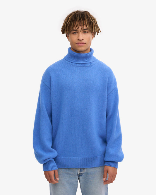 Men's Recycled Merino Wool Turtleneck Jumper in Pacific Blue – view 2