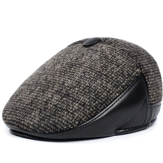 Murphy Men's Cotton, Linen & Leather Flat Cap – Folding Earflaps, Classic Shape, 57–60 cm Fit