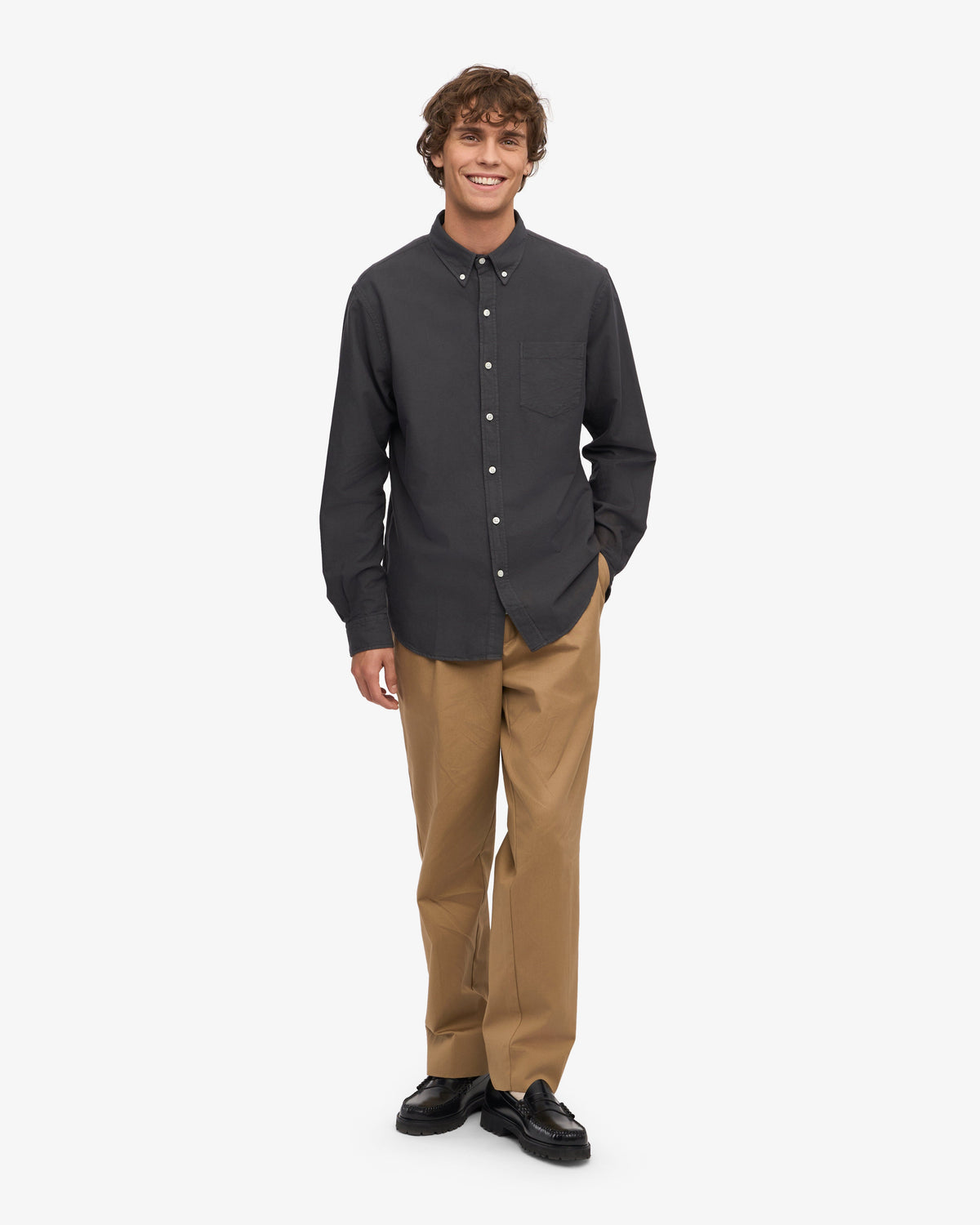 Men's Organic Cotton Oxford Shirt – Button-Down Collar, Slim Fit with Chest Pocket | Lava Grey – view 5