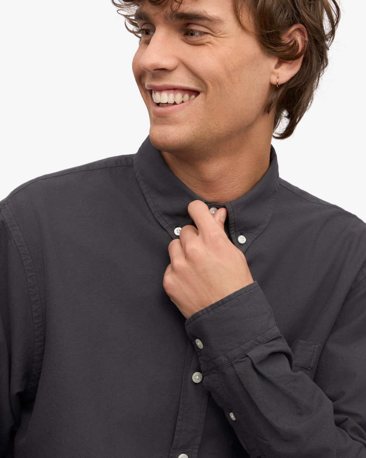 Men's Organic Cotton Oxford Shirt – Button-Down Collar, Slim Fit with Chest Pocket | Lava Grey