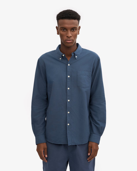 Men's Organic Cotton Oxford Shirt – Button-Down Collar, Slim Fit with Chest Pocket | Petrol Blue