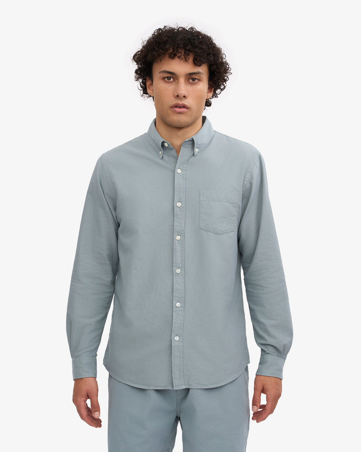 Men's Organic Cotton Oxford Shirt – Button-Down Collar, Slim Fit with Chest Pocket | Steel Blue