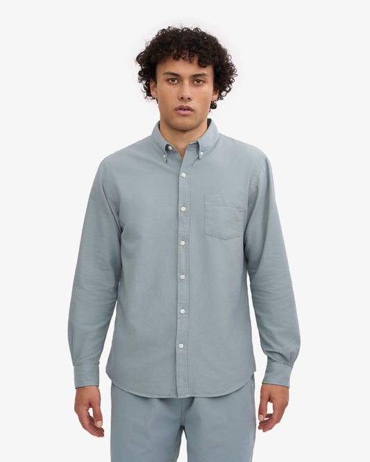 Men's Organic Cotton Oxford Shirt – Button-Down Collar, Slim Fit with Chest Pocket | Steel Blue
