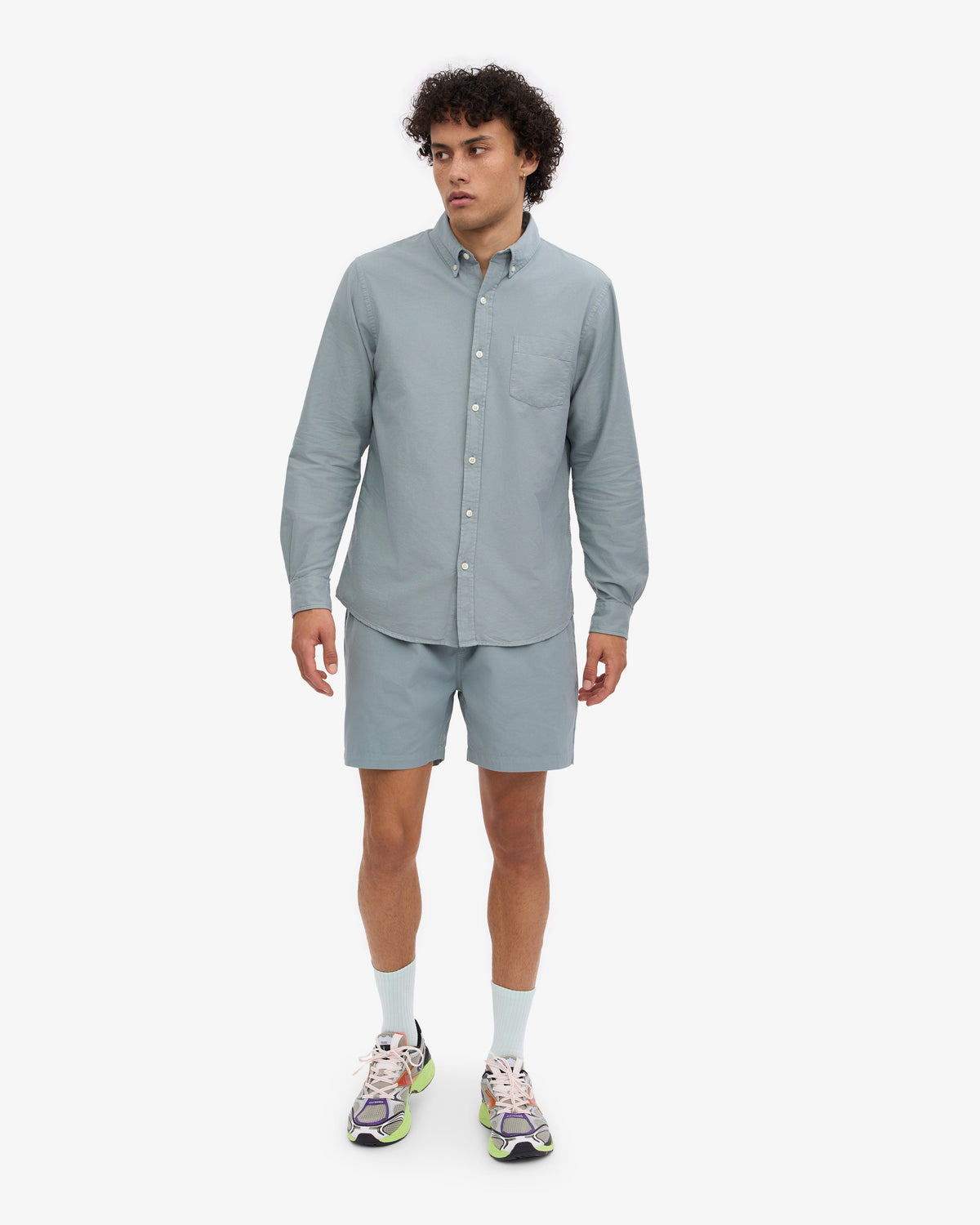 Men's Organic Cotton Oxford Shirt – Button-Down Collar, Slim Fit with Chest Pocket | Steel Blue – view 5