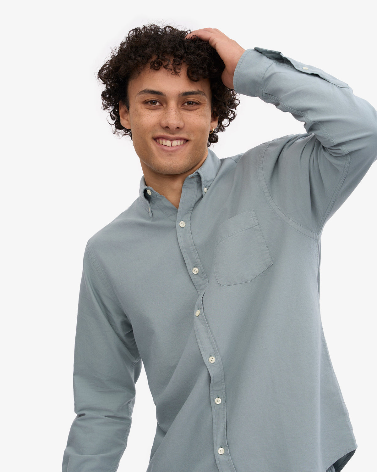 Men's Organic Cotton Oxford Shirt – Button-Down Collar, Slim Fit with Chest Pocket | Steel Blue