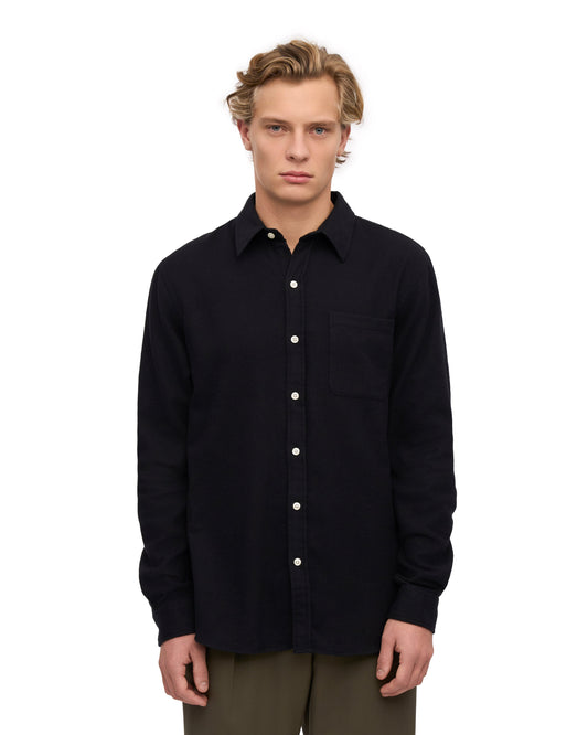 Men's Organic Cotton Flannel Shirt – Lightweight Flannel, Regular Fit with Chest Pocket | Deep Black