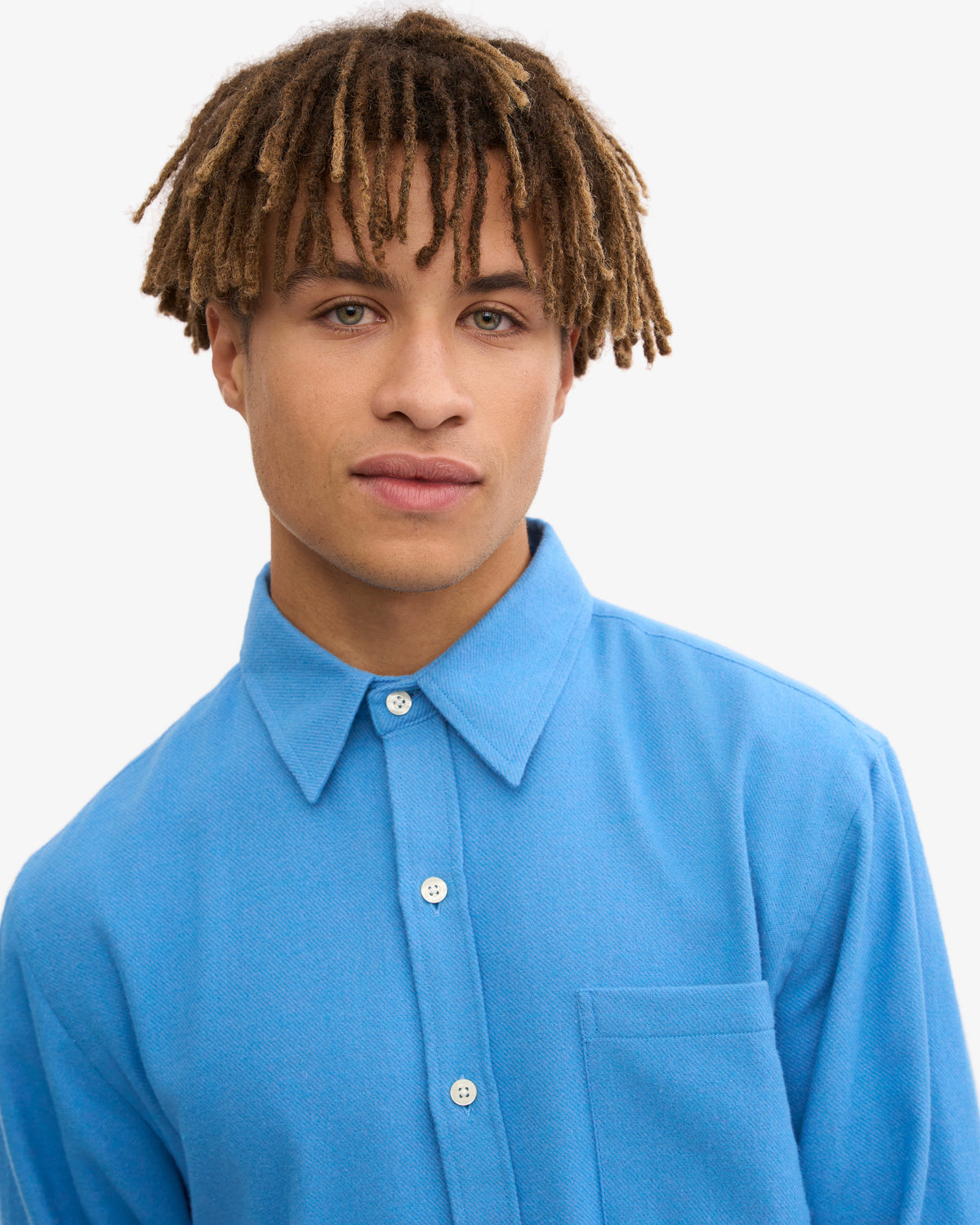 Men's Organic Cotton Flannel Shirt in Pacific Blue – view 6