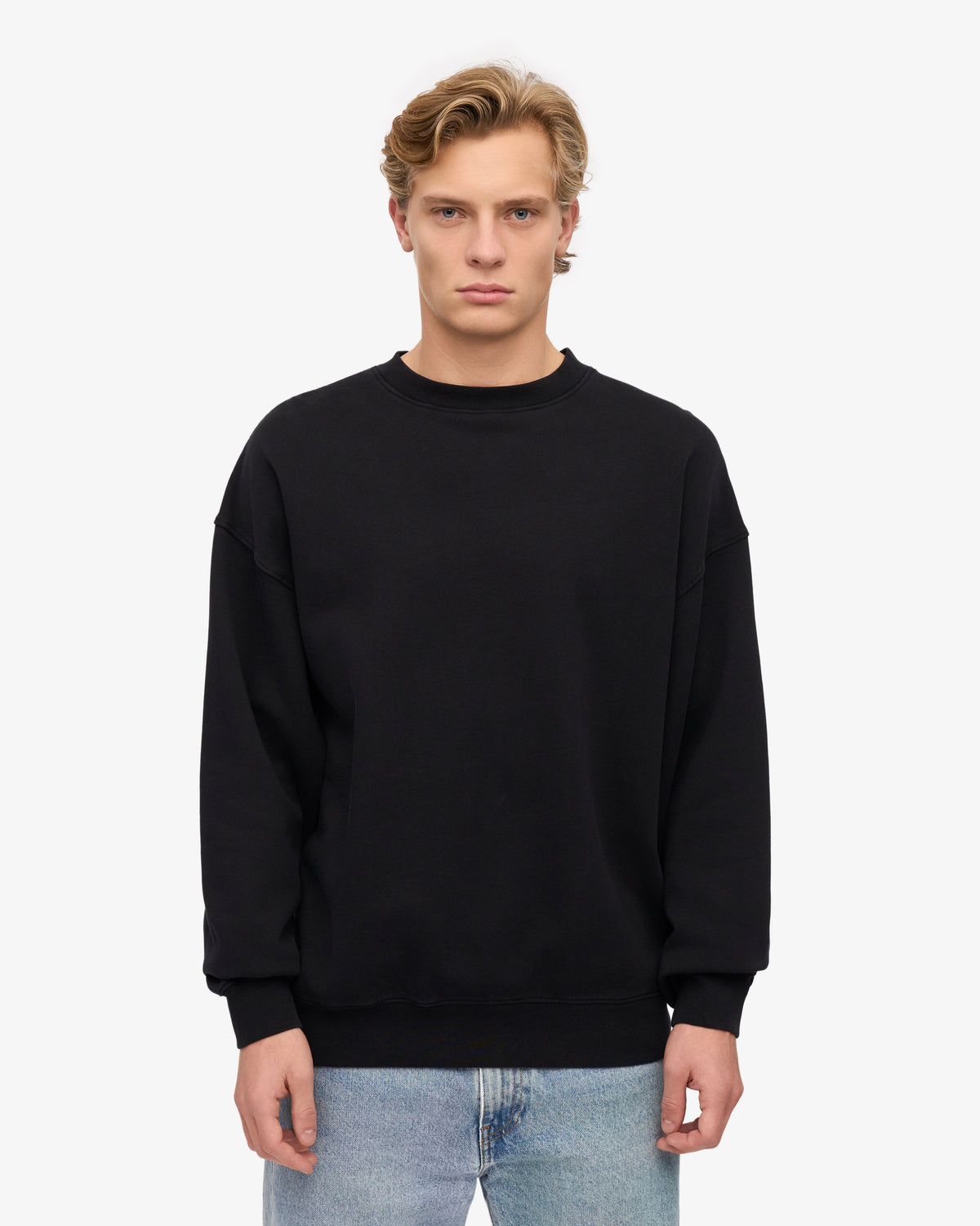 Men's Organic Cotton Oversized Crewneck Sweatsuit – Dropped Shoulders, Relaxed Drawstring Sweatpants | Deep Black – view 6