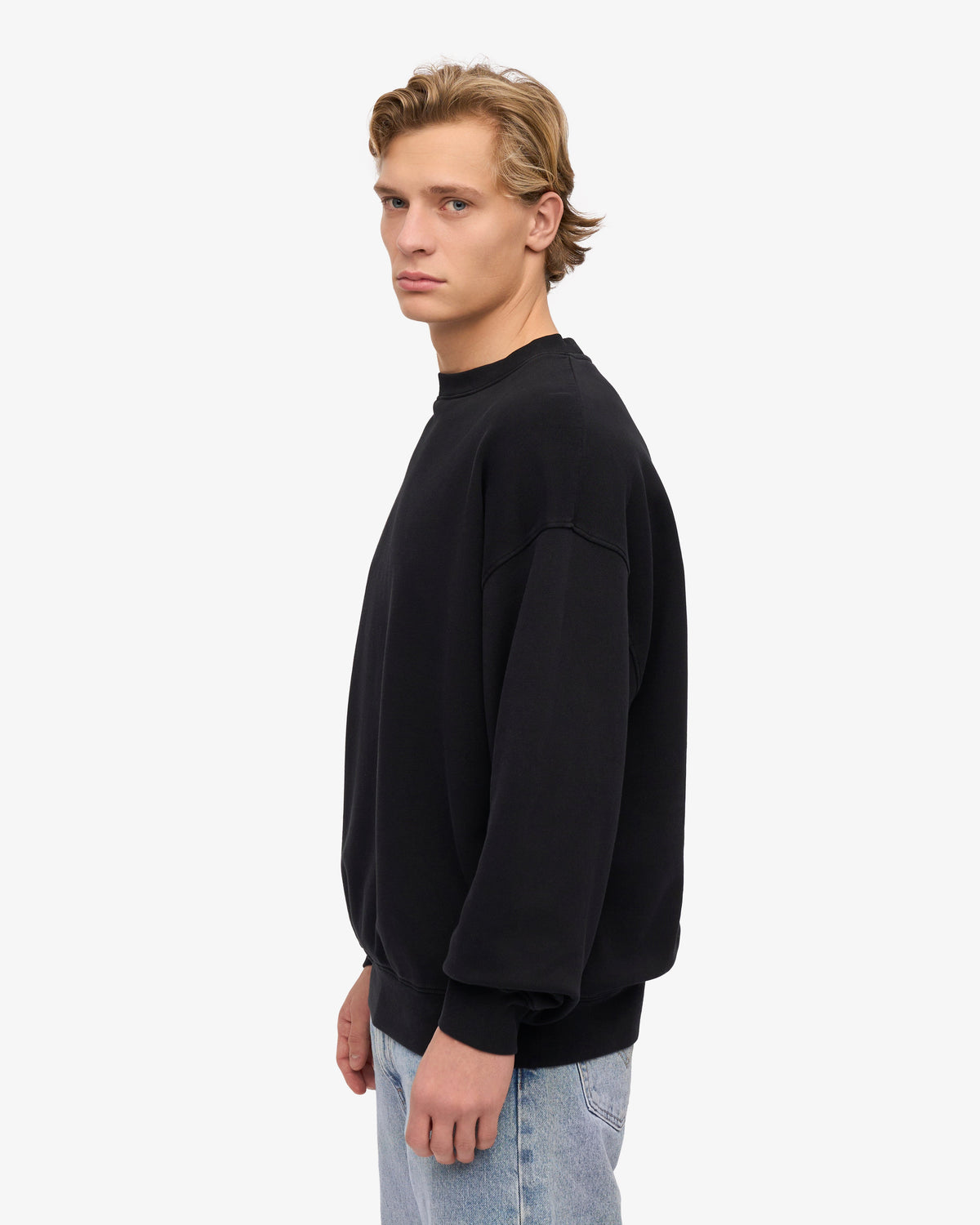 Men's Organic Cotton Oversized Crewneck Sweatsuit – Dropped Shoulders, Relaxed Drawstring Sweatpants | Deep Black – view 7