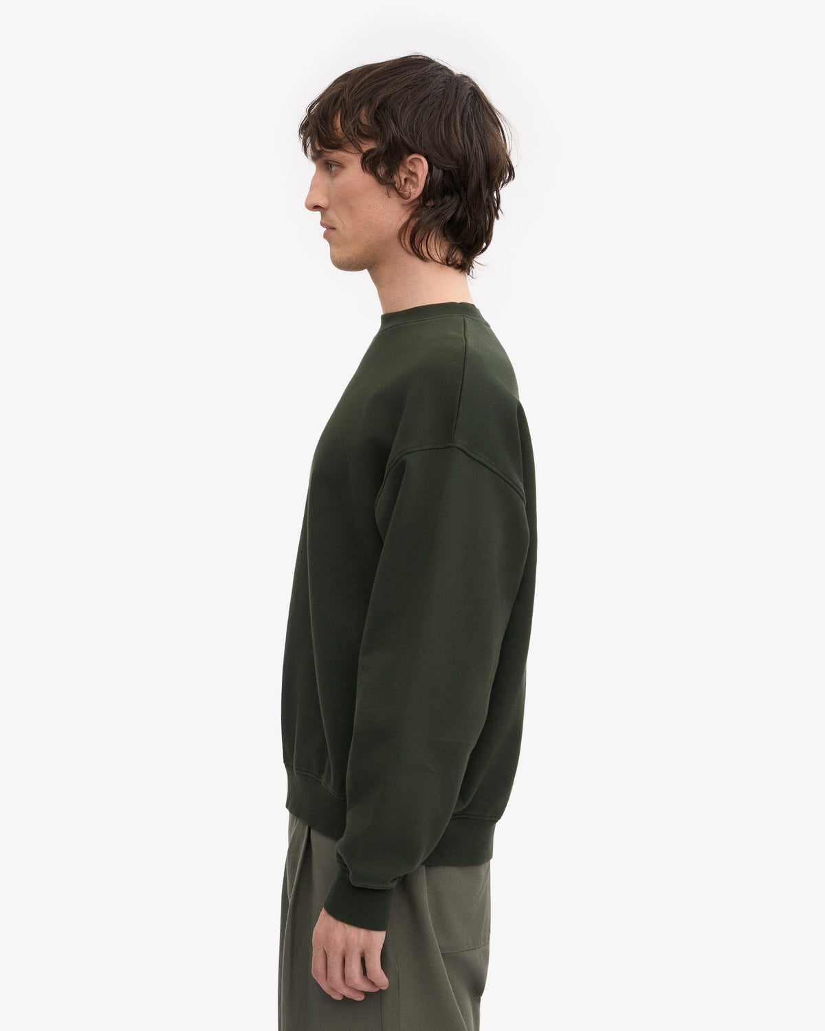 Men's Organic Cotton Oversized Crewneck Jumper in Hunter Green – view 3