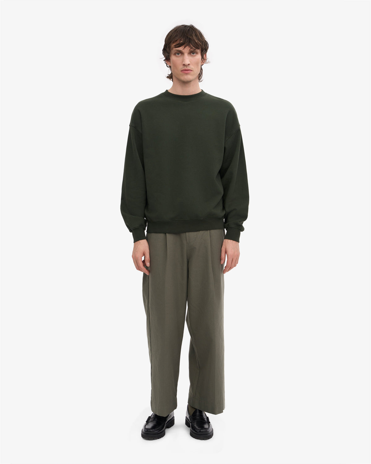 Men's Organic Cotton Oversized Crewneck Jumper in Hunter Green – view 5