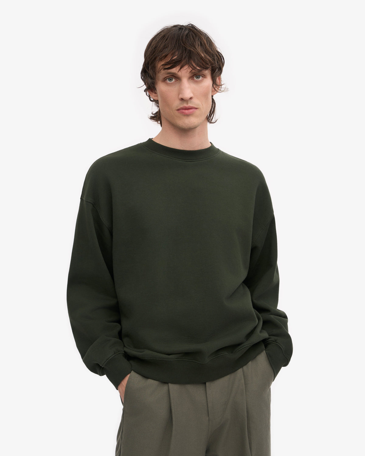 Men's Organic Cotton Oversized Crewneck Jumper in Hunter Green – view 6