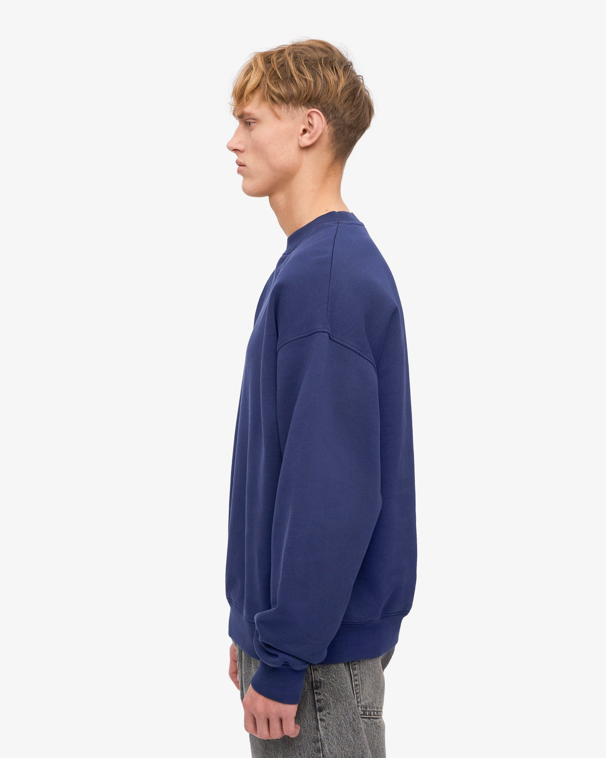 Men's Organic Cotton Oversized Crewneck Jumper in Marine Blue – view 3