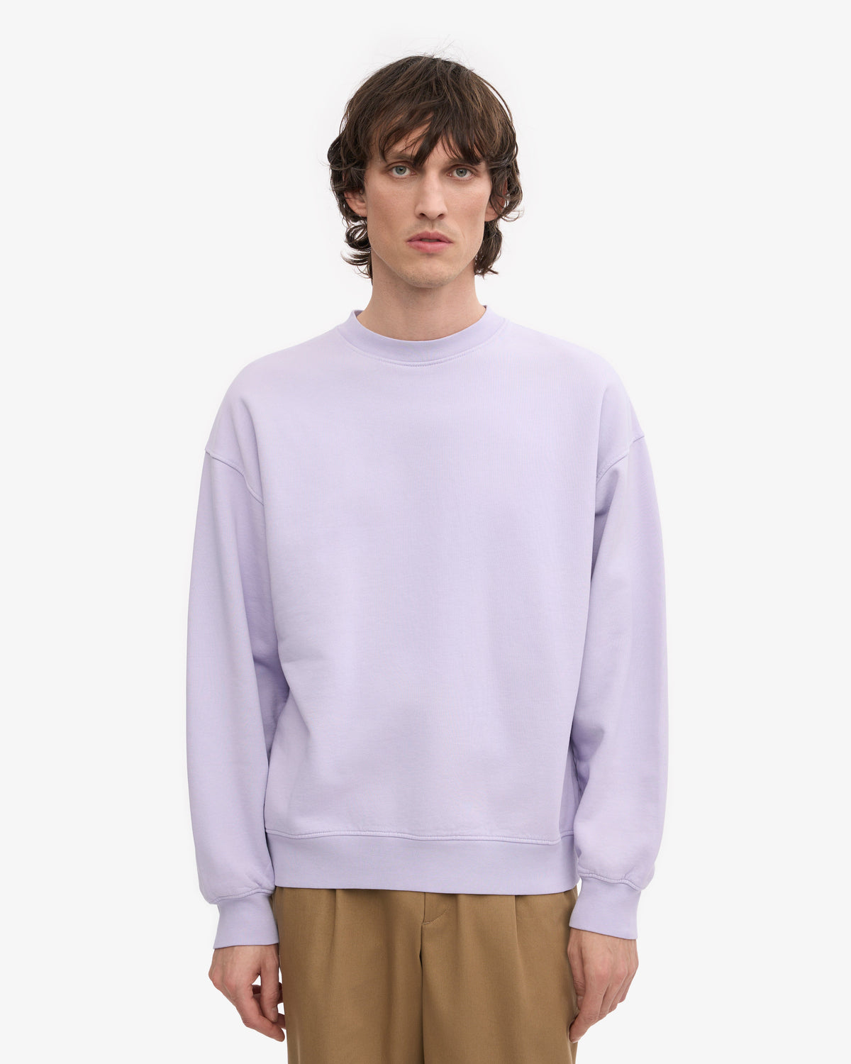 Men's Organic Cotton Oversized Crewneck Jumper in Soft Lavender – view 2