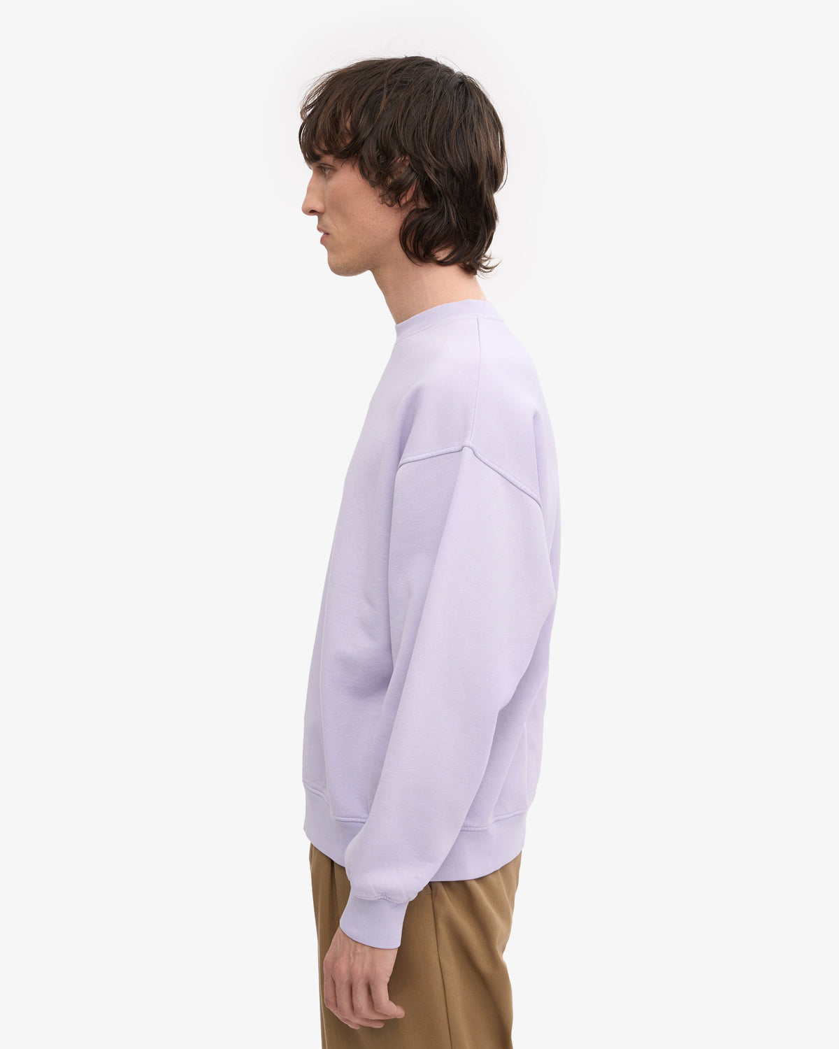Men's Organic Cotton Oversized Crewneck Jumper in Soft Lavender – view 3
