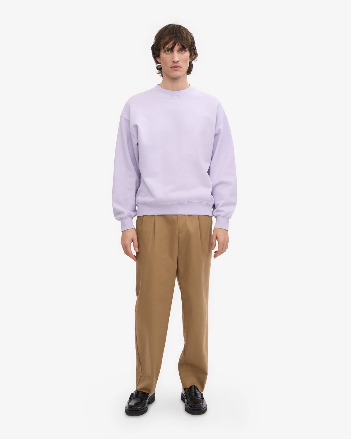 Men's Organic Cotton Oversized Crewneck Jumper in Soft Lavender – view 5