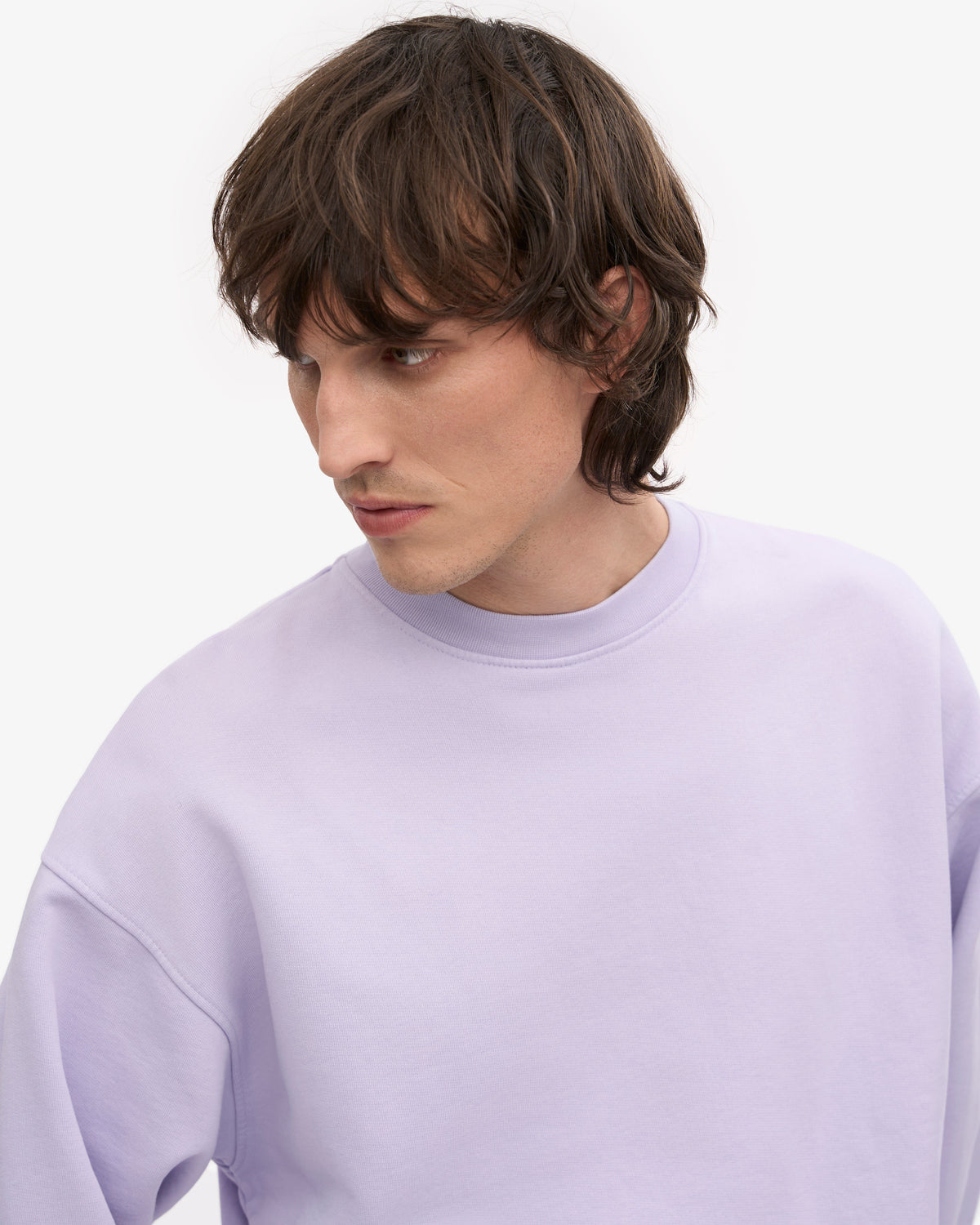 Men's Organic Cotton Oversized Crewneck Jumper in Soft Lavender – view 6