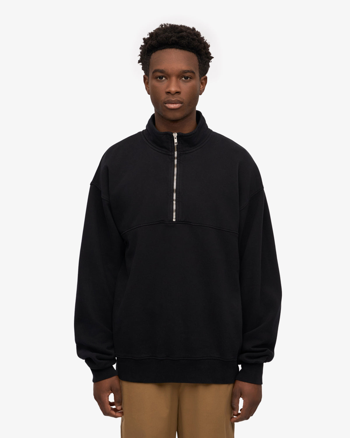 Men's Organic Cotton Quarter Zip Jumper in Deep Black – view 2