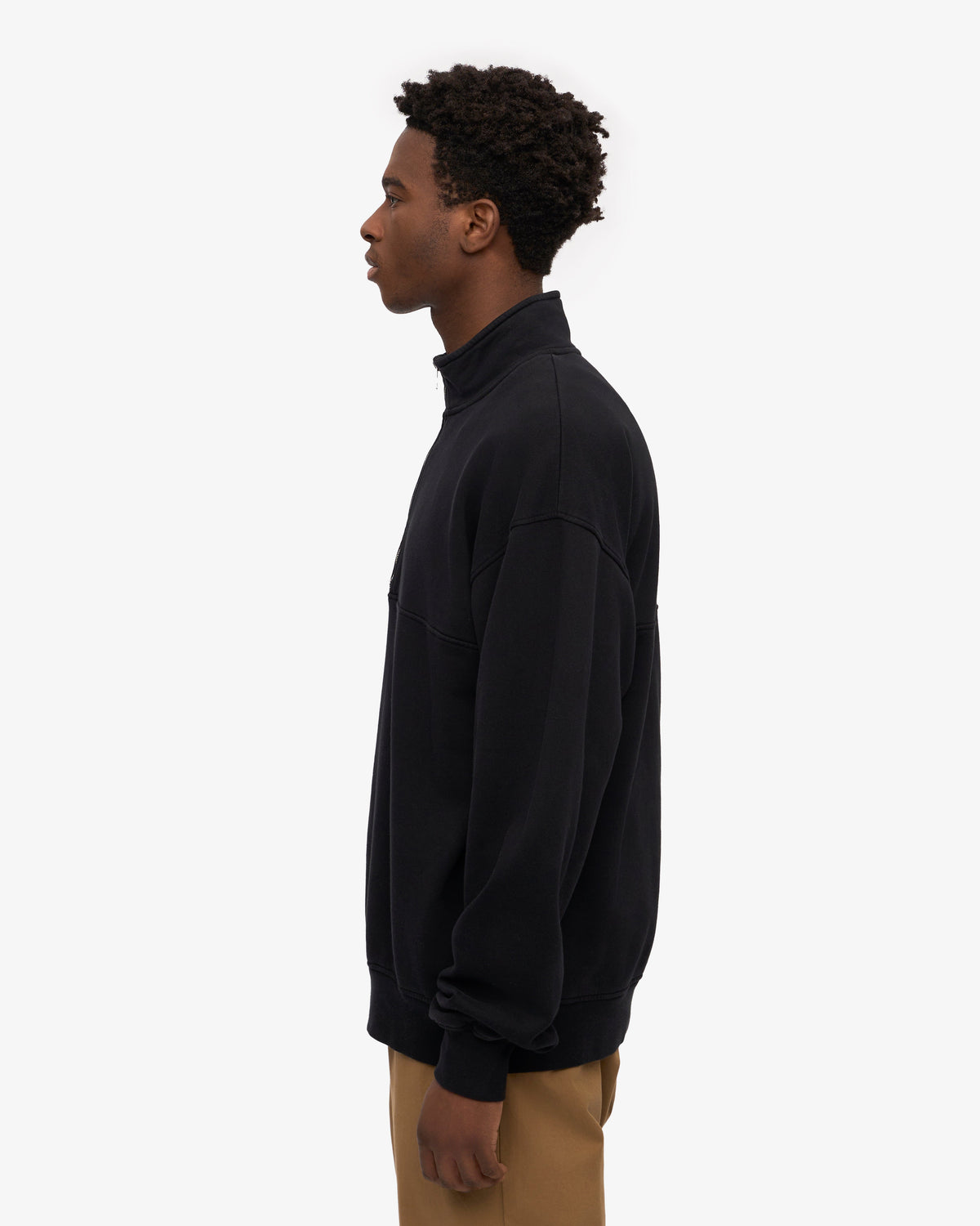 Men's Organic Cotton Quarter Zip Jumper in Deep Black – view 3