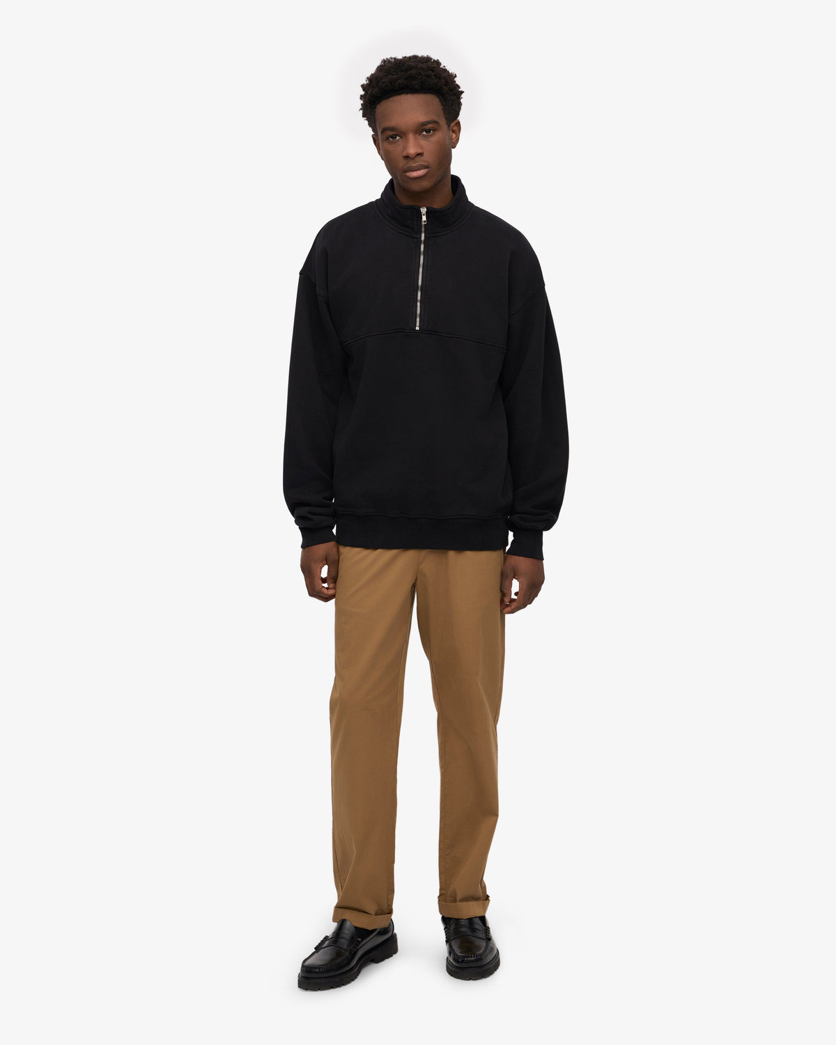 Men's Organic Cotton Quarter Zip Jumper in Deep Black – view 5
