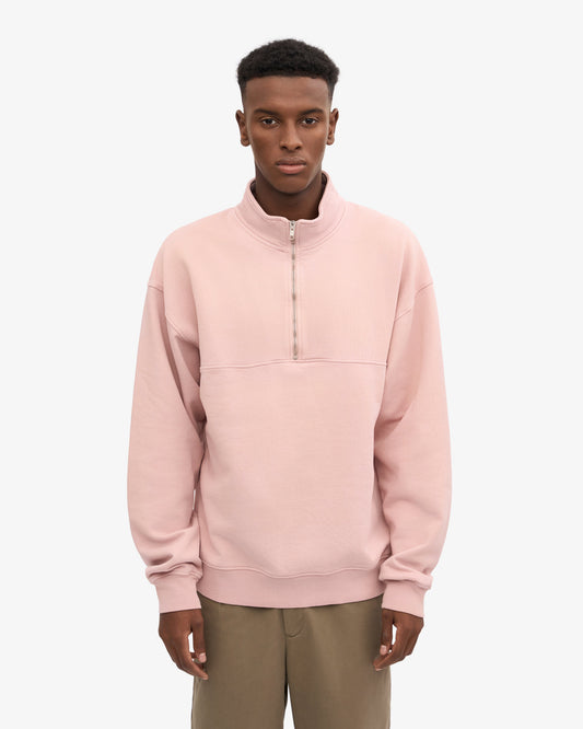 Men's Oversized Organic Cotton Quarter Zip Jumper in Faded Pink – view 2