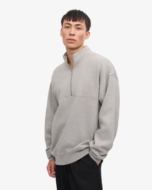 Men's Oversized Organic Cotton Quarter Zip Jumper in Heather Grey – view 2