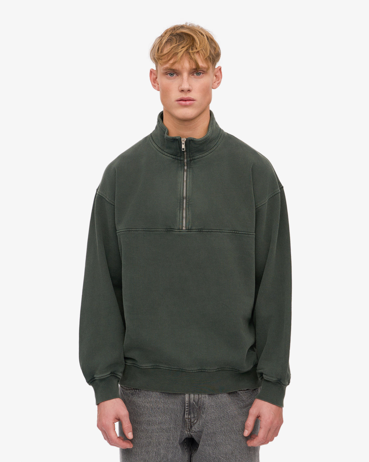 Men's Organic Cotton Quarter Zip Jumper in Midnight Forest – view 2