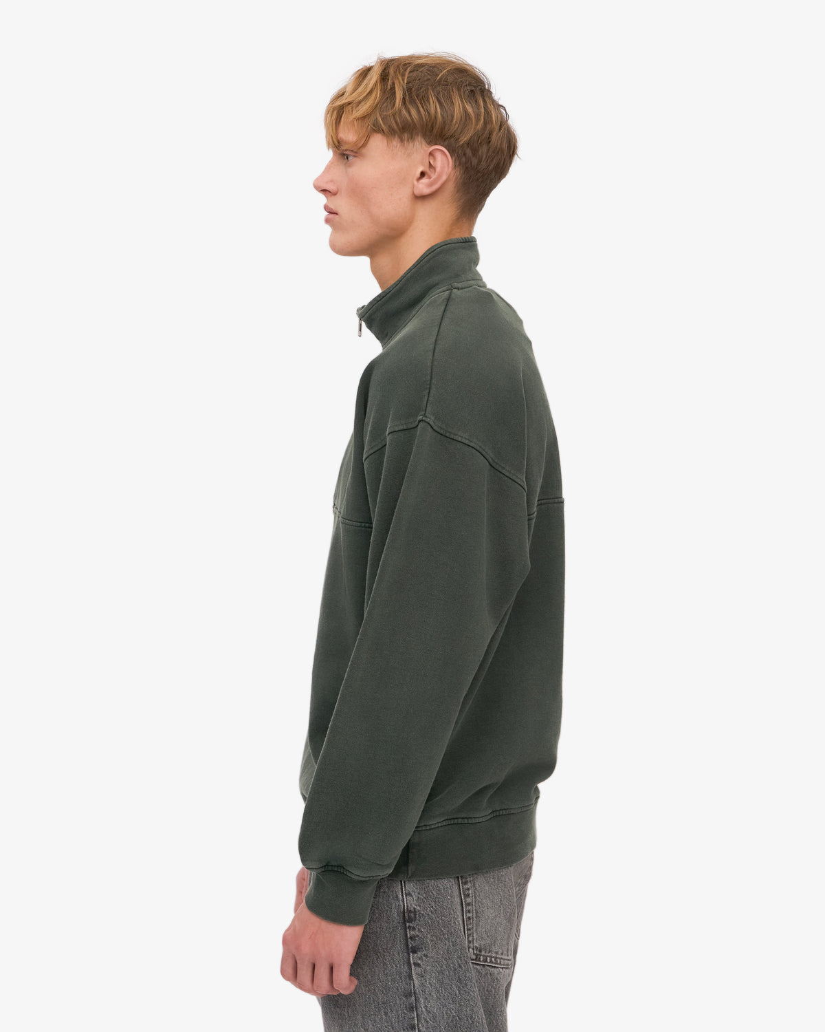 Men's Organic Cotton Quarter Zip Jumper in Midnight Forest – view 3
