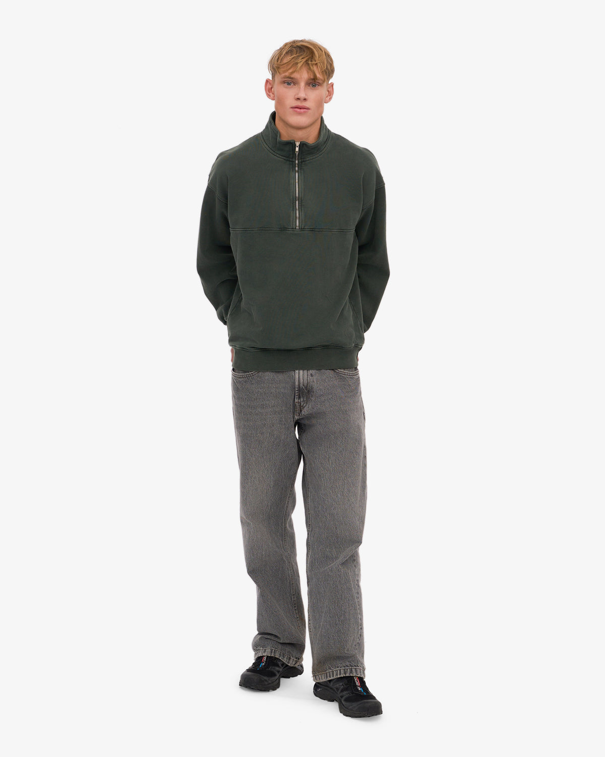 Men's Organic Cotton Quarter Zip Jumper in Midnight Forest – view 5
