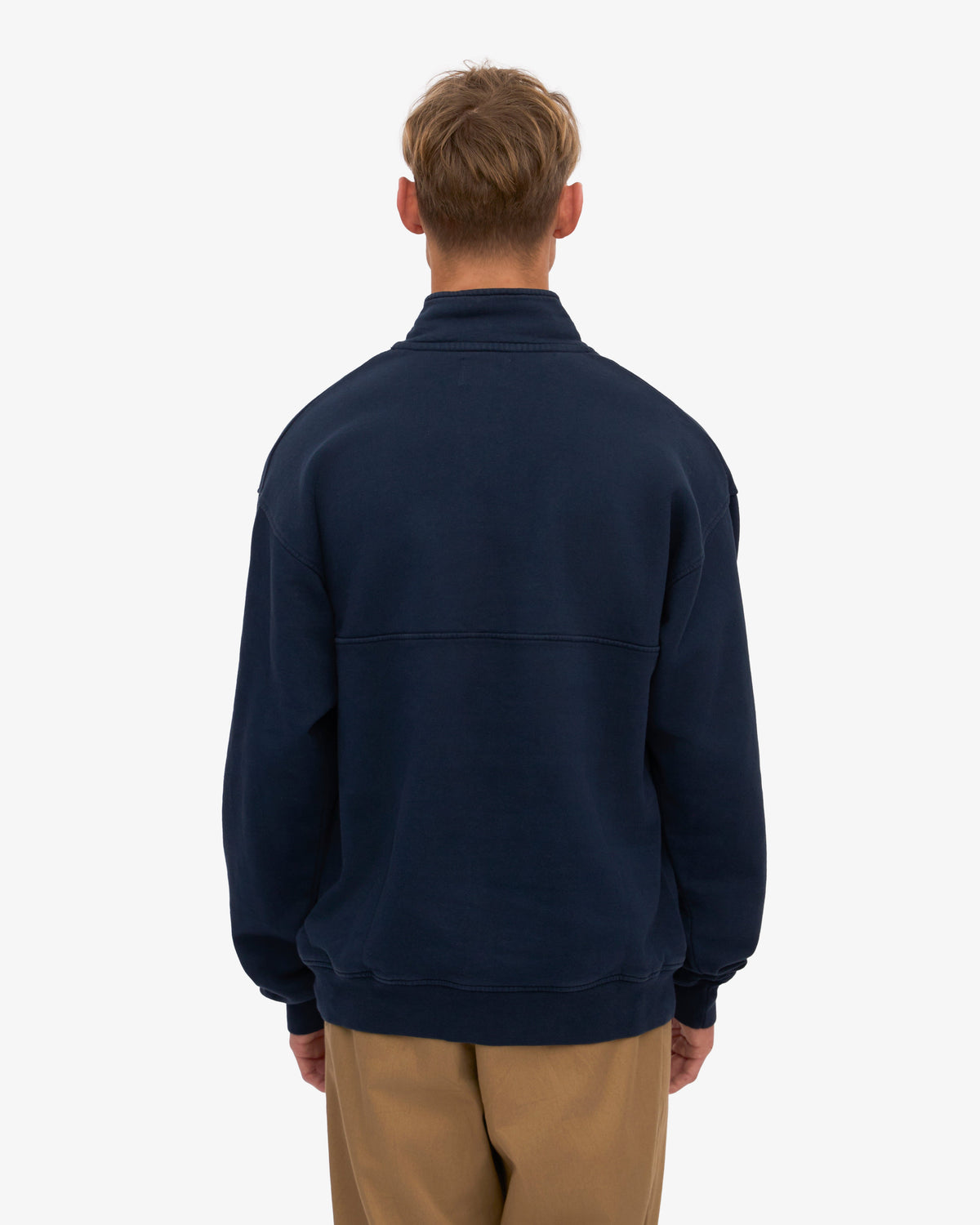 Men's Oversized Organic Cotton Quarter Zip Jumper in Navy Blue – view 4