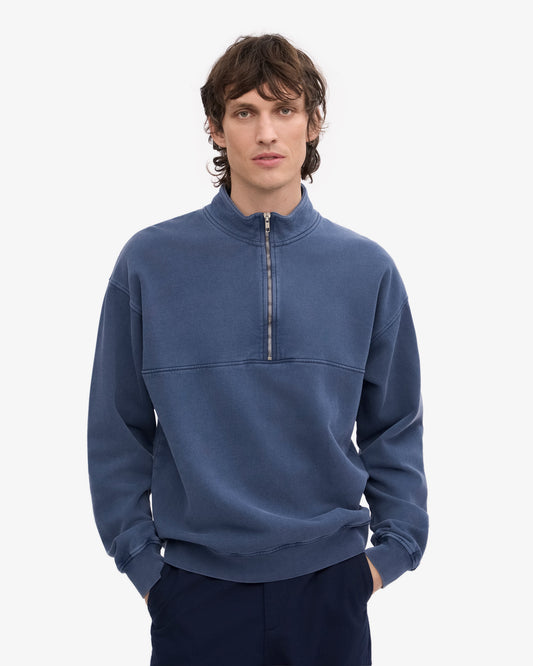 Men's Organic Cotton Quarter Zip Jumper in Neptune Blue – view 2