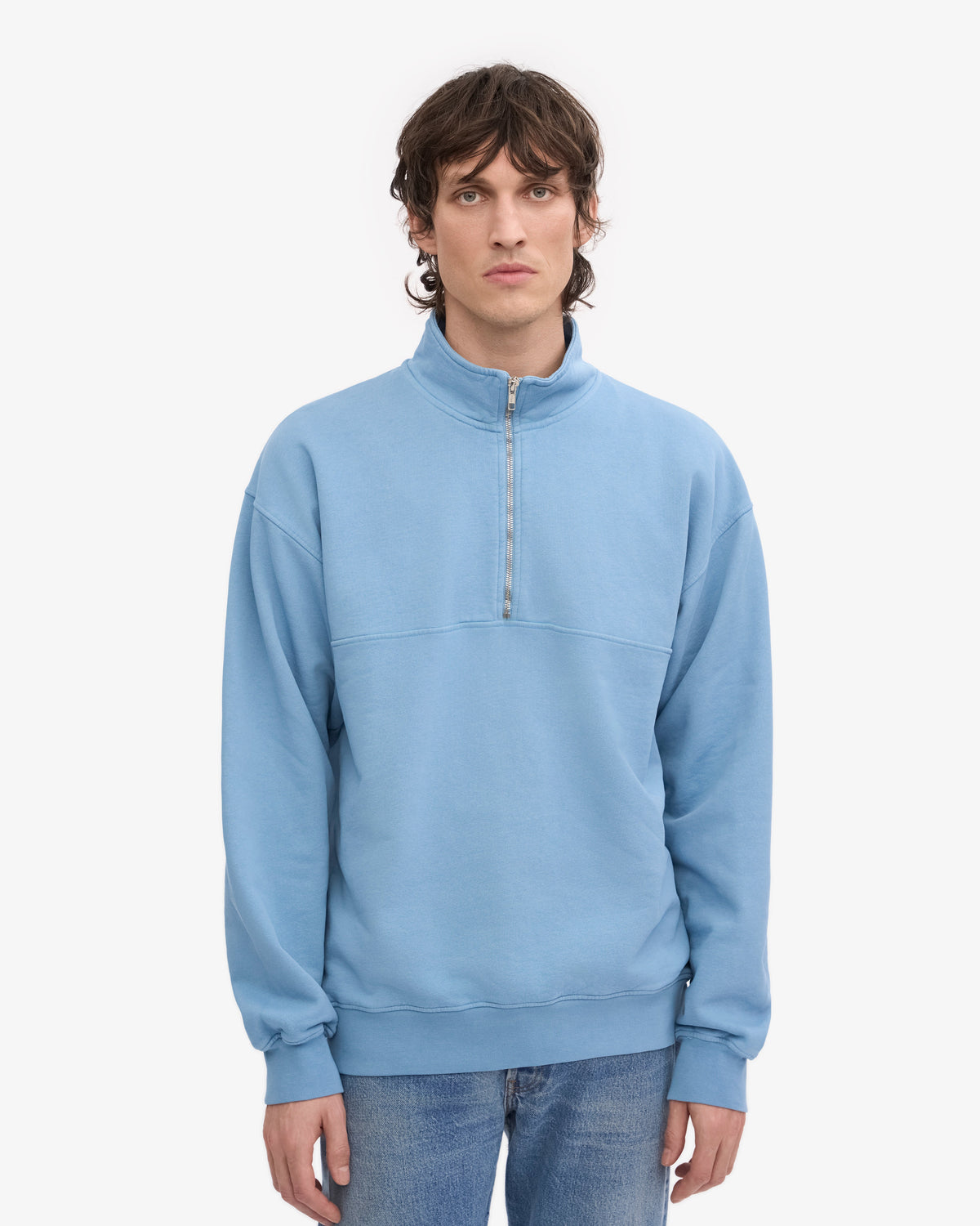 Men's Organic Cotton Quarter Zip Jumper in Seaside Blue – view 2