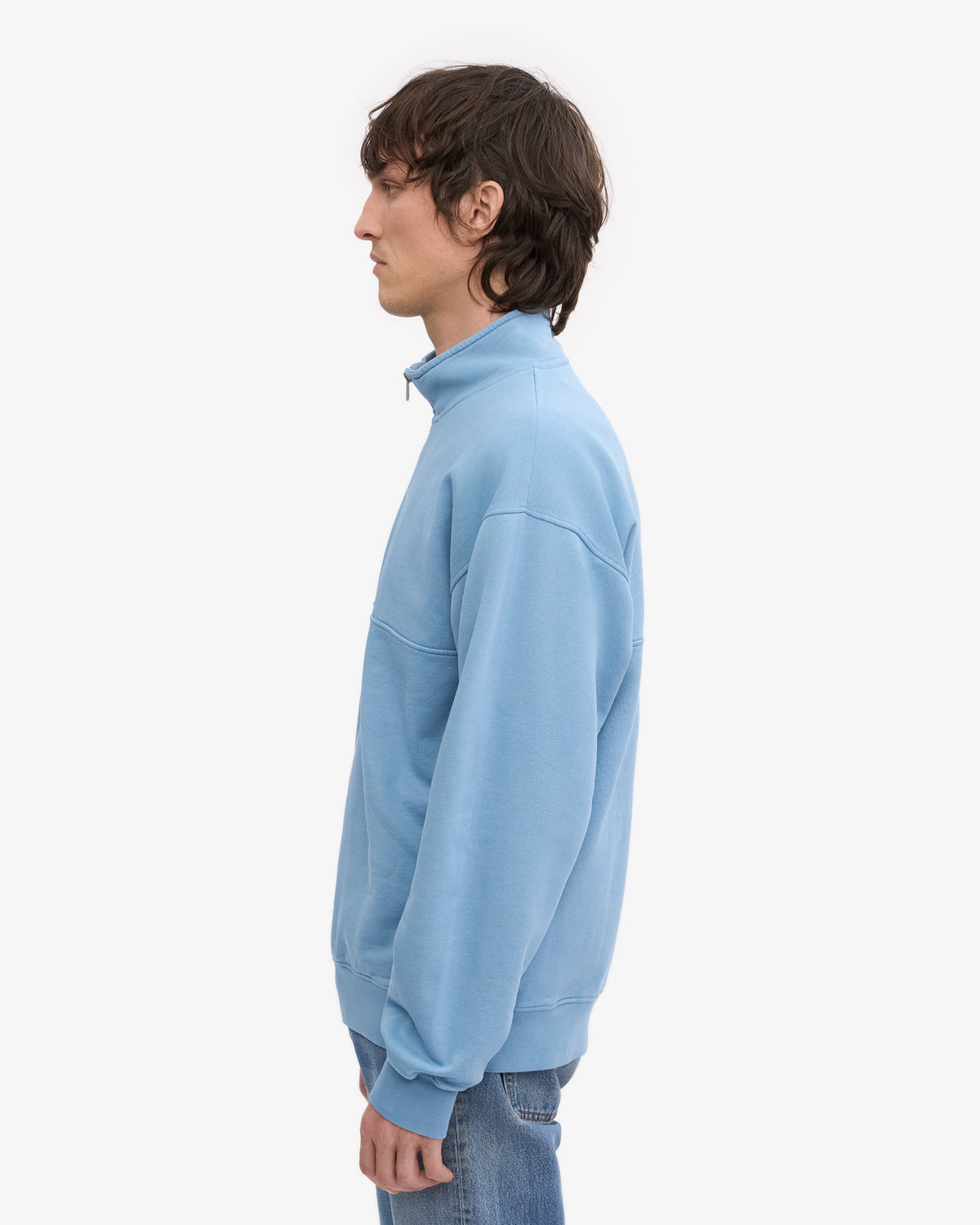 Men's Organic Cotton Quarter Zip Jumper in Seaside Blue – view 3