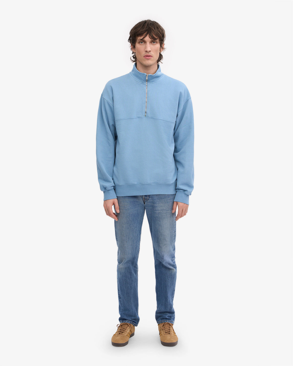 Men's Organic Cotton Quarter Zip Jumper in Seaside Blue – view 5