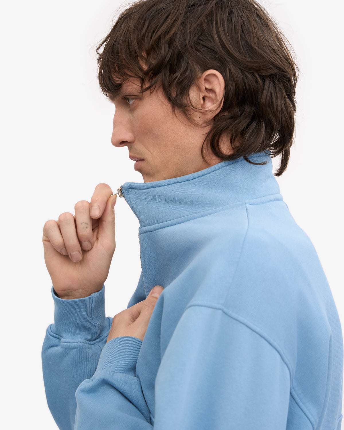 Men's Organic Cotton Quarter Zip Jumper in Seaside Blue – view 6