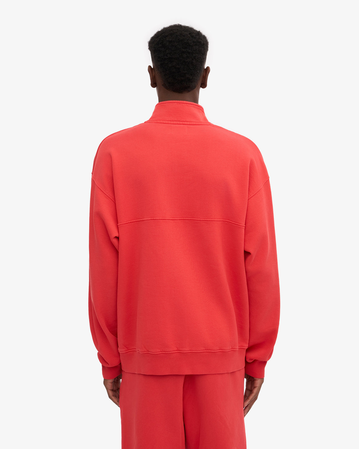Men's Oversized Organic Cotton Quarter Zip Jumper in Red Tangerine – view 4