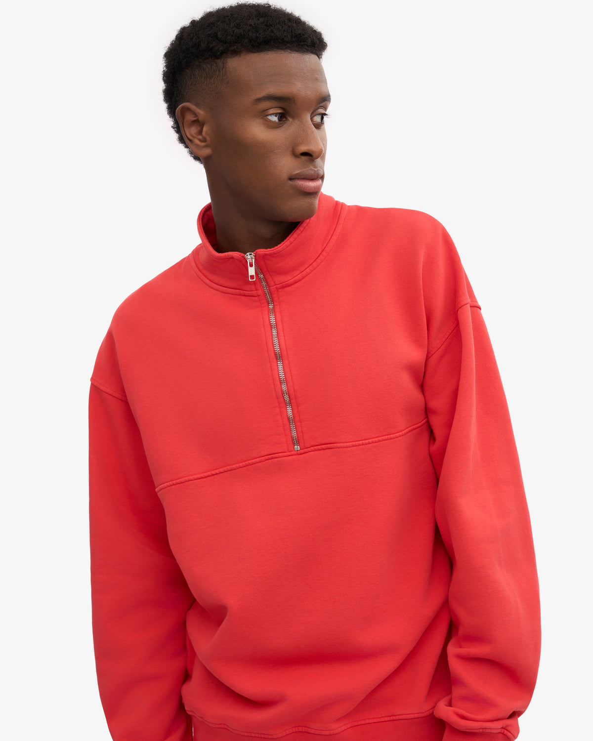 Men's Oversized Organic Cotton Quarter Zip Jumper in Red Tangerine – view 6