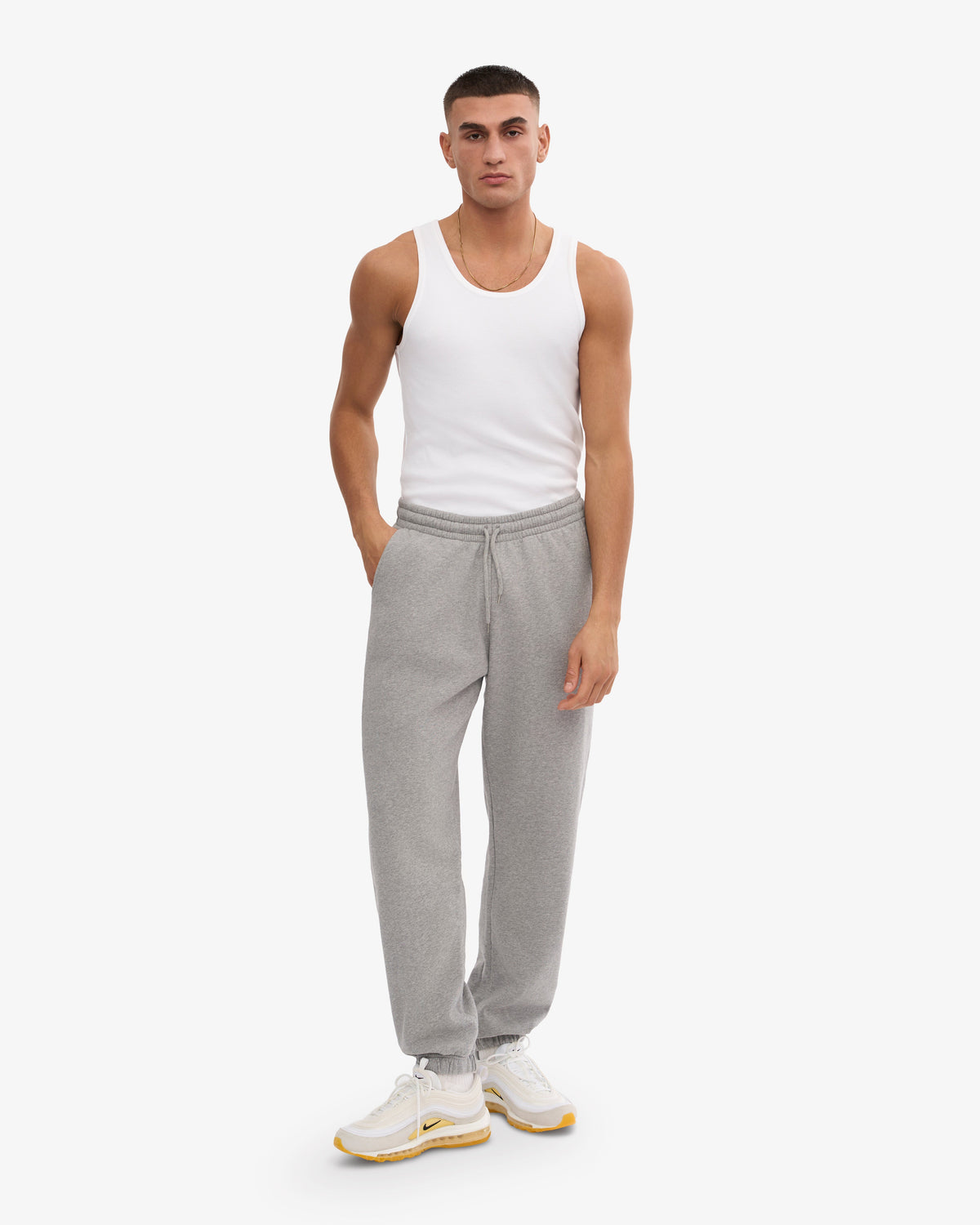 Men's Organic Cotton Crewneck Sweatsuit in Heather Grey – view 5