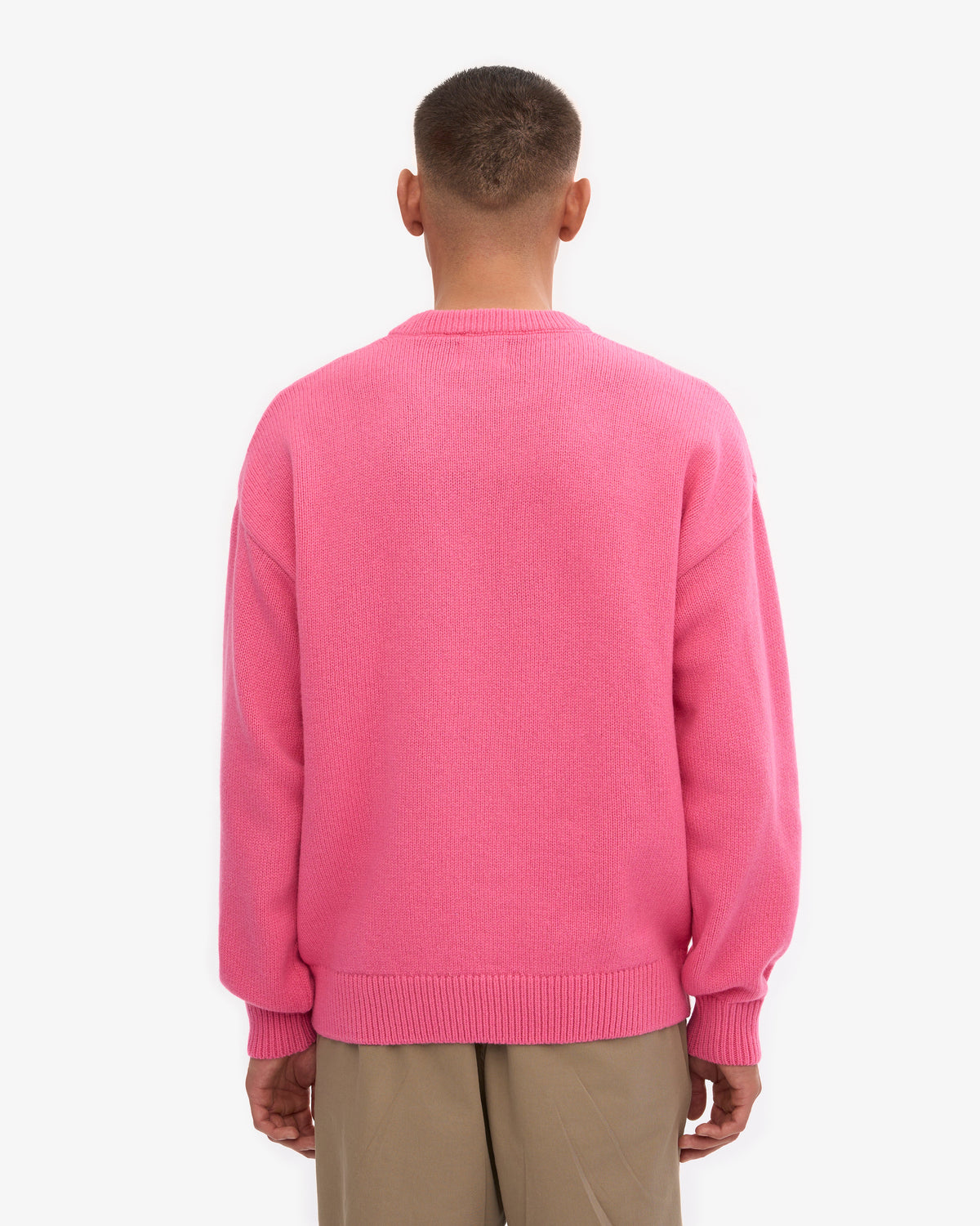 Men's Oversized Merino Wool Crew Neck Jumper in Bubblegum Pink – view 4