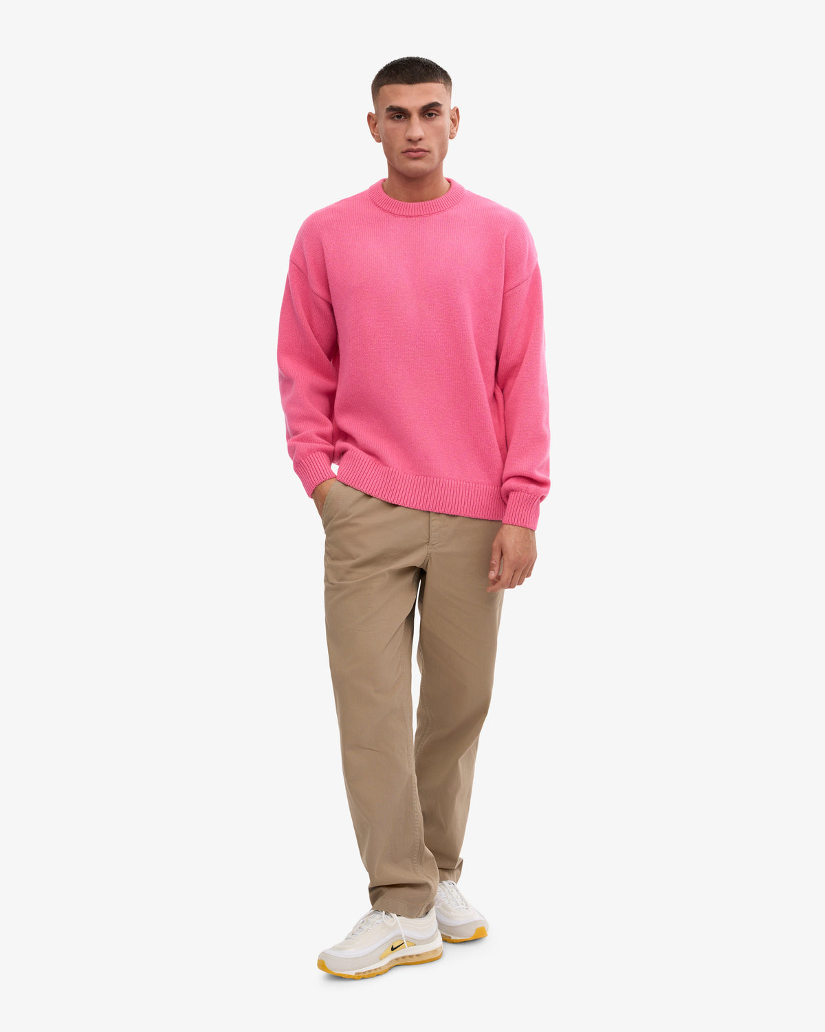 Men's Oversized Merino Wool Crew Neck Jumper in Bubblegum Pink – view 5