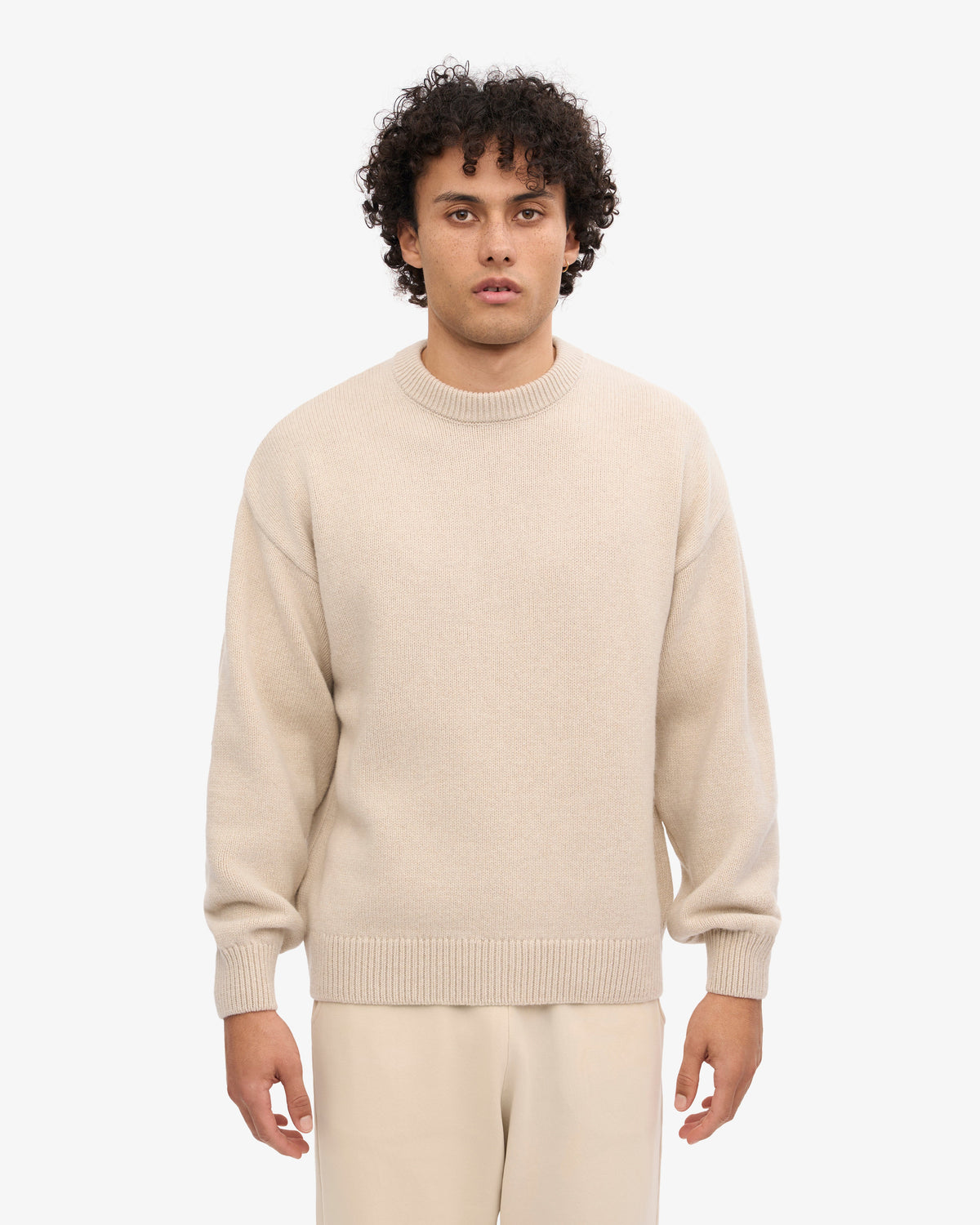 Men's Oversized Merino Wool Crew Neck Jumper in Ivory White – view 2