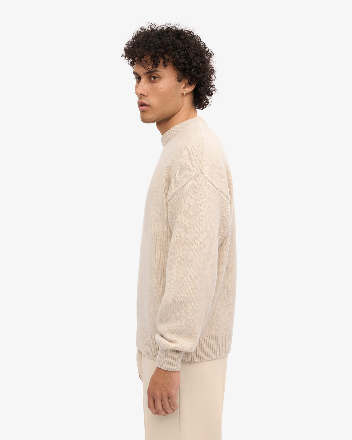 Men's Oversized Merino Wool Crew Neck Jumper in Ivory White – view 3