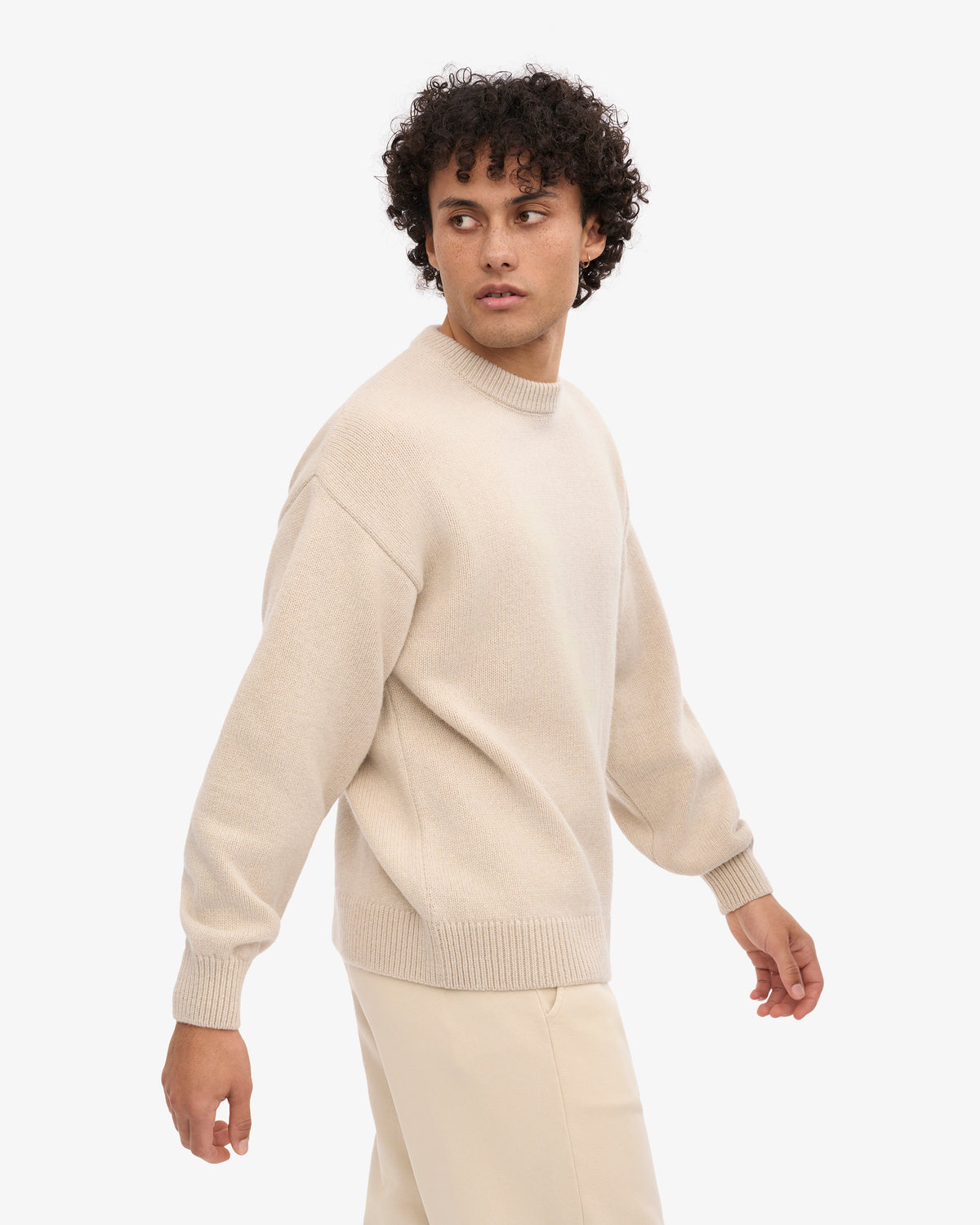 Men's Oversized Merino Wool Crew Neck Jumper in Ivory White – view 6
