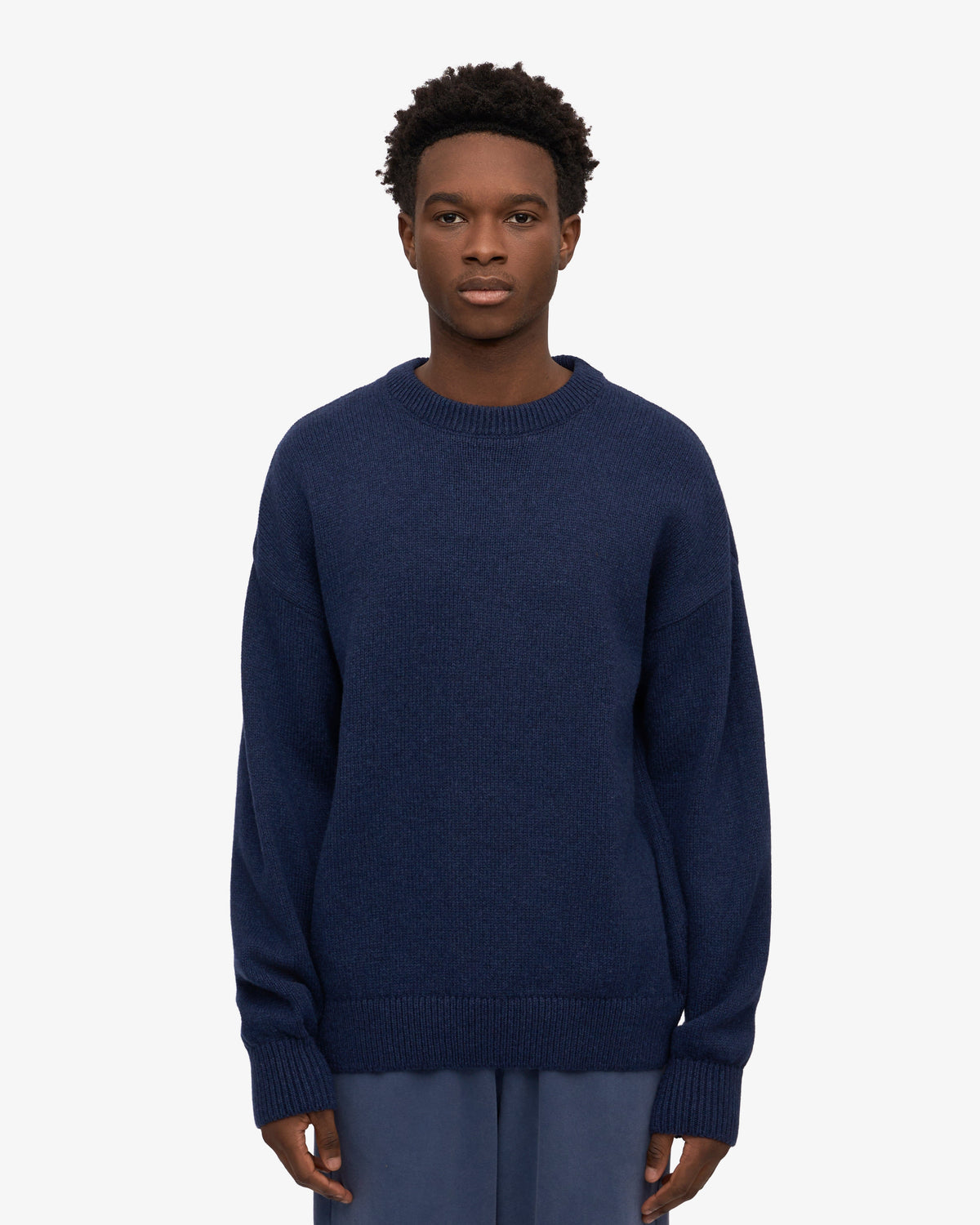 Men's Merino Wool Oversized Crew Jumper in Marine Blue – view 2