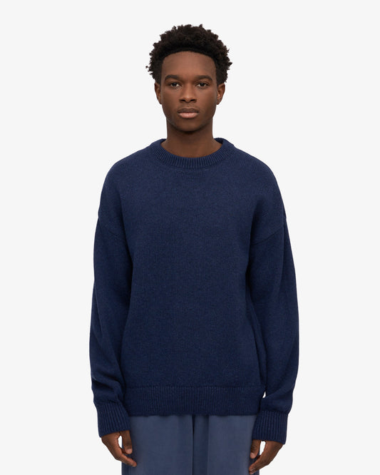 Men's Merino Wool Oversized Crew Jumper in Marine Blue – view 2