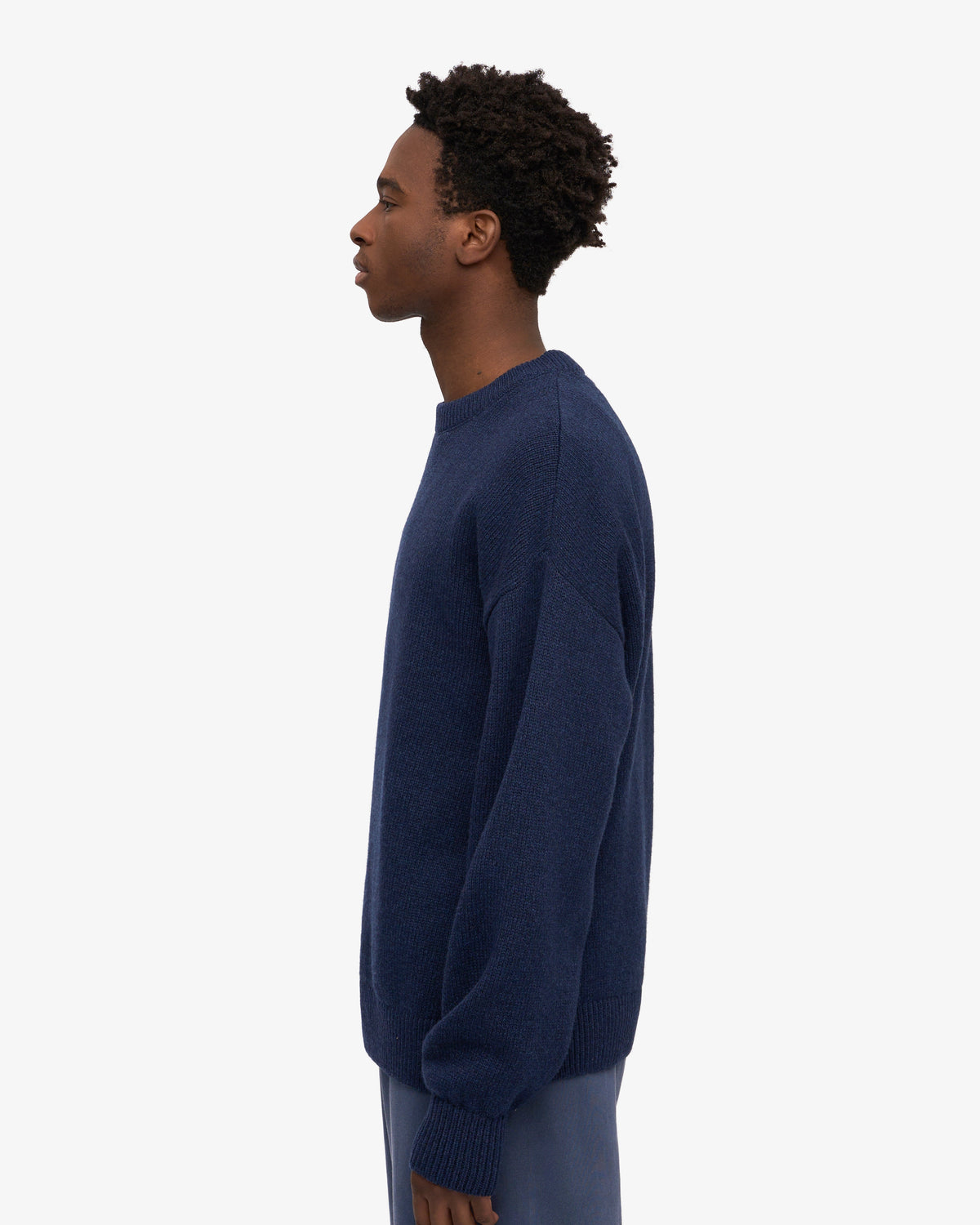 Men's Merino Wool Oversized Crew Jumper in Marine Blue – view 3