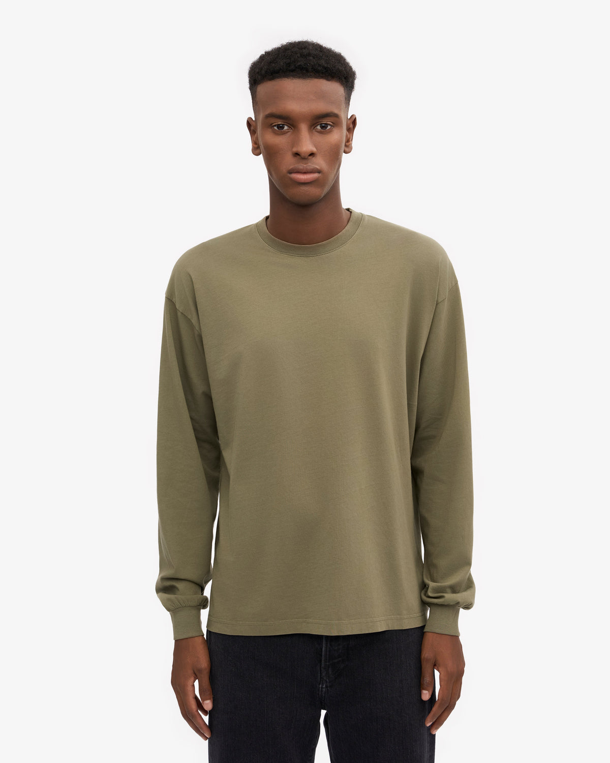 Men's Organic Cotton Oversized Long Sleeve T-Shirt in Dusty Olive – view 2