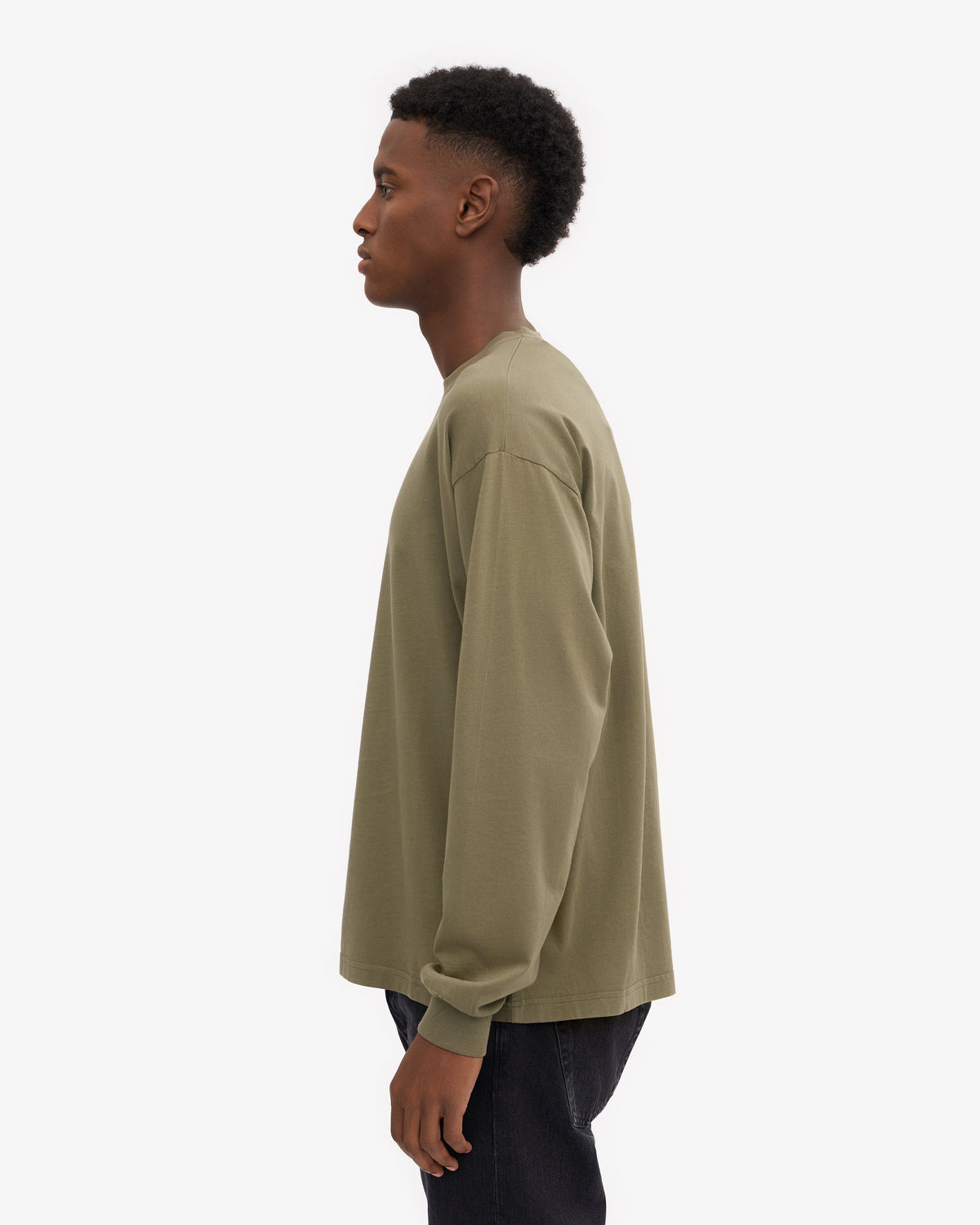 Men's Organic Cotton Oversized Long Sleeve T-Shirt in Dusty Olive – view 3